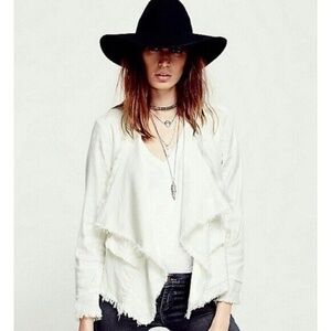 FREE PEOPLE Linen Raw Femme Draped Jacket Off-White Eggshell Cream X-Small